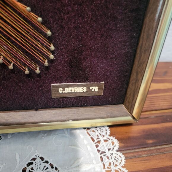 VTG MCM 3D Butterfly String Art 18.5x18.5” Copper Colored Thread Brown Velvet - Picture 5 of 14